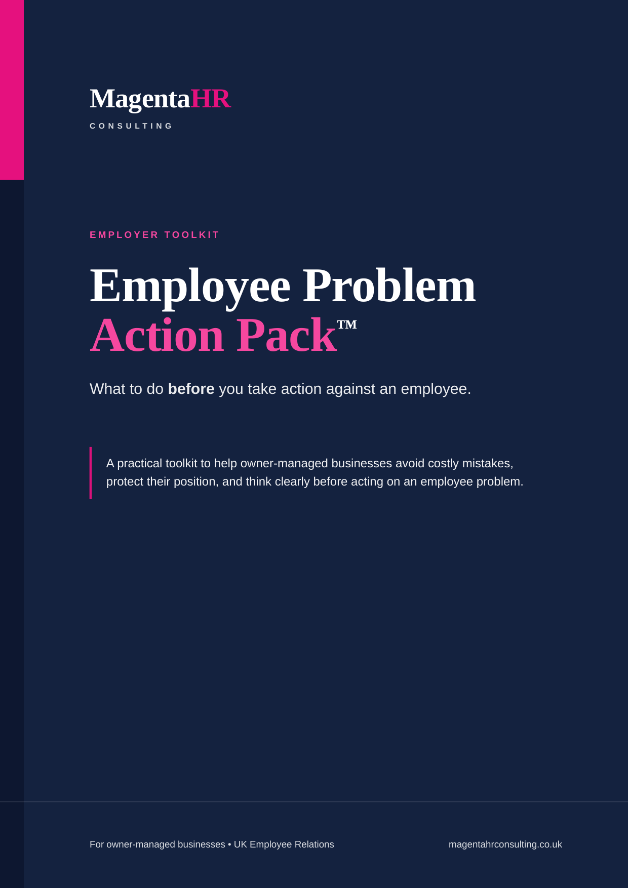 The Magenta HR Employee Problem Action Pack, a print-and-keep toolkit for employers